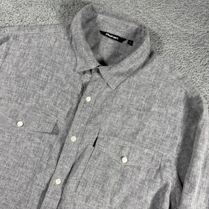 Rohan Button Up Shirt Mens Large Gray Linen Blend Long Sleeve Pockets Workwear